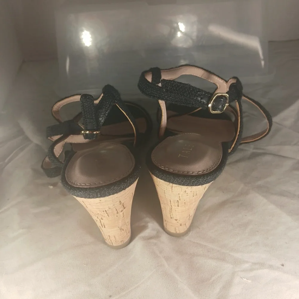 Talbots Black Woven Espadrille Wedge‎ Sandals Women's Size 8.5M